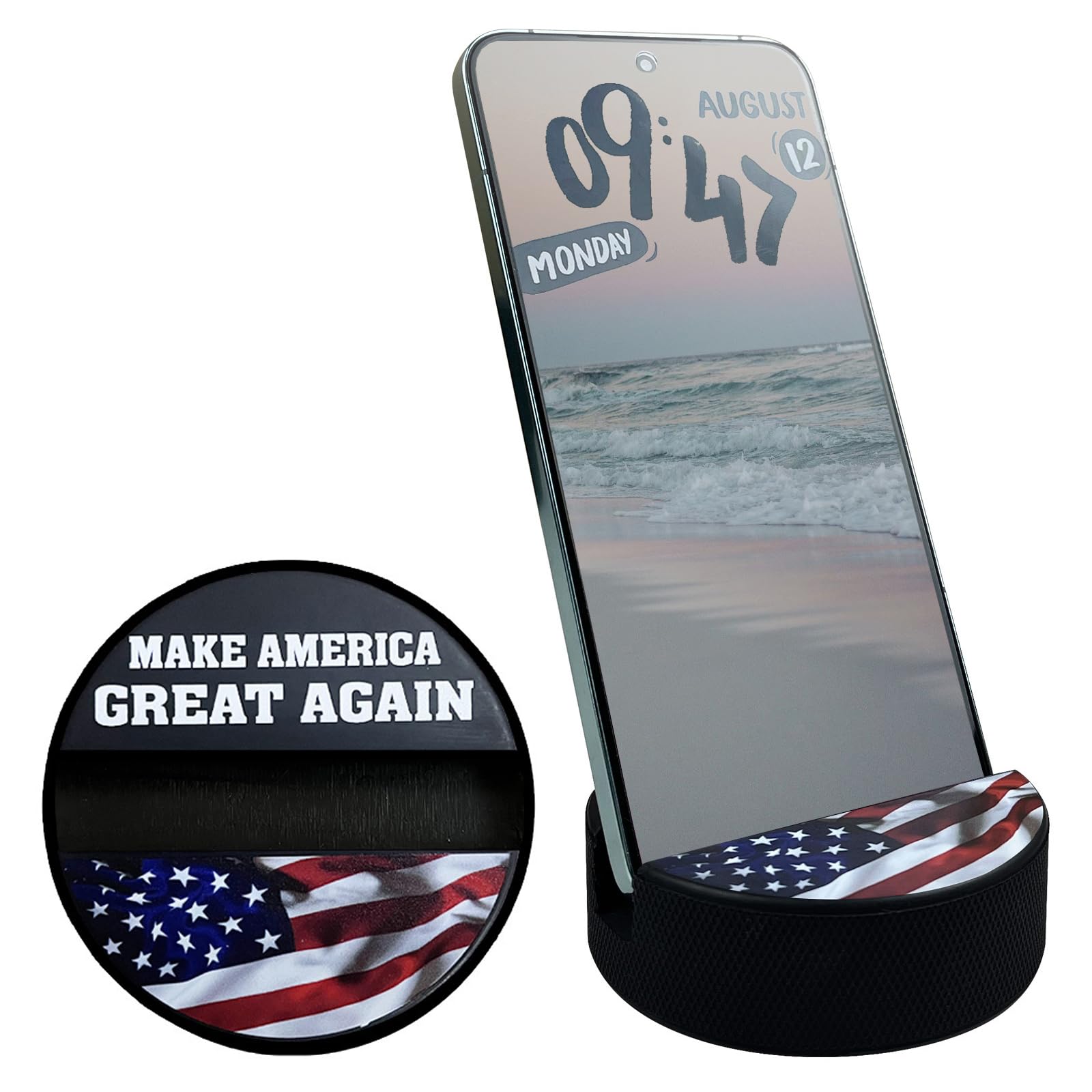 VPRO Hockey Puck Cell Phone Stand for Desk Phone Holder, Portable Mobile Phone Stands Made from A Real Hockey Puck, Fits All Smart Phones (USA-1) - Image 4