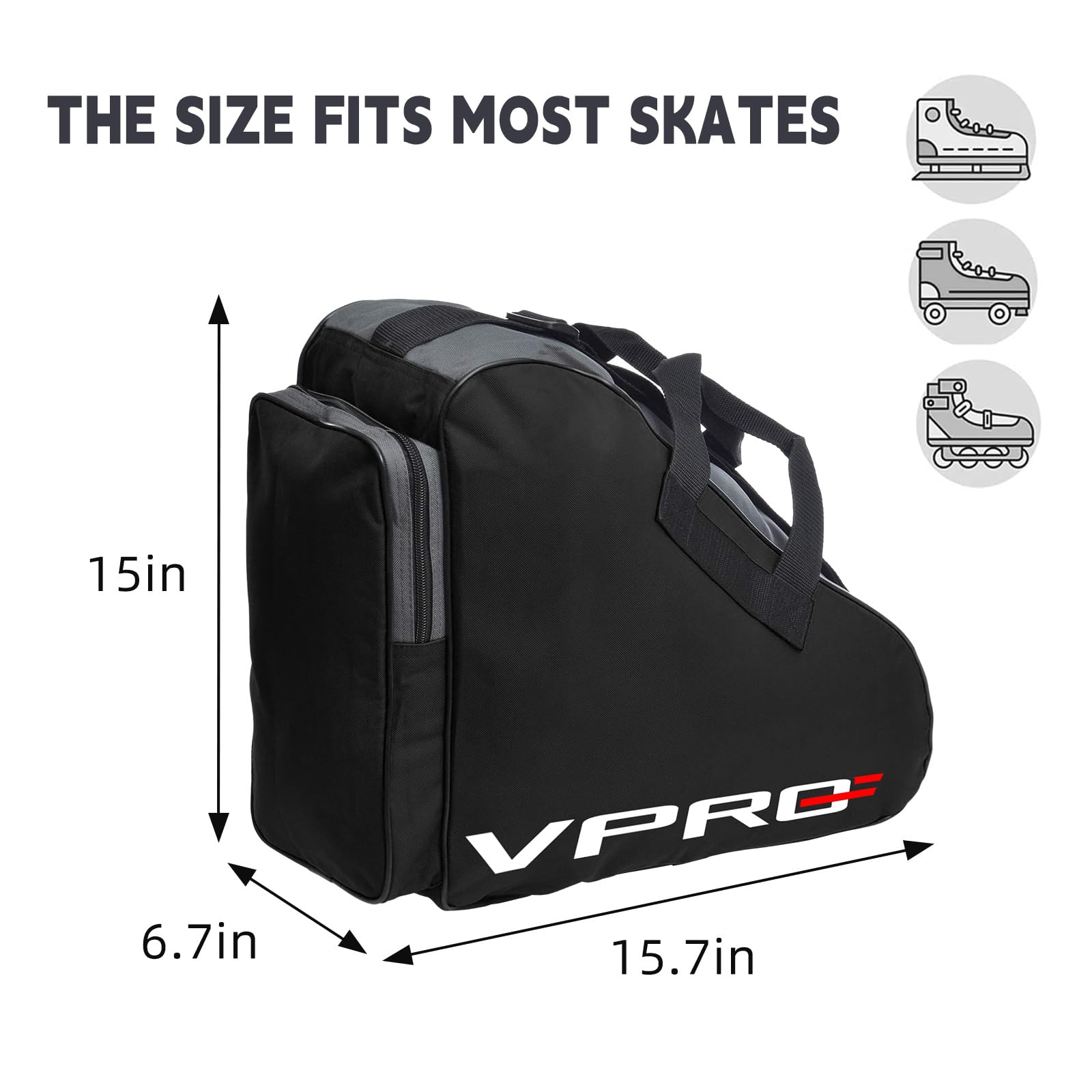 VPRO Ice & Inline Skate Bag - Roller Skate Bag with Adjustable Shoulder Strap and Top Handle for Kids and Adults - Image 4